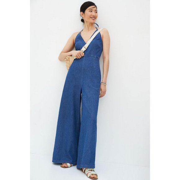 Anthropologie Pants - NEW Anthropologie Mare Mare Wide Leg Halter Denim Jumpsuit - Size Medium